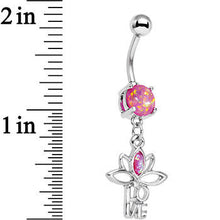 Load image into Gallery viewer, Pink Faux Opal Framework Love Lotus Flower Dangle Belly Ring