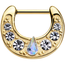 Load image into Gallery viewer, 16G 5/16 Gold Plated Aurora Teardrop Clear Gem Septum Clicker