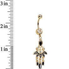 Load image into Gallery viewer, Clear Gem Gold Anodized Black Fan Chandelier Dangle Belly Ring