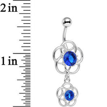 Load image into Gallery viewer, Blue Gem Framework Double Flower Dangle Belly Ring