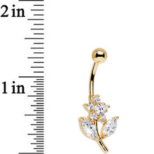 Load image into Gallery viewer, Clear Gem Gold Plated Leafy Flower Belly Ring