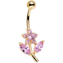 Load image into Gallery viewer, Pink Gem Gold Plated Leafy Flower Belly Ring