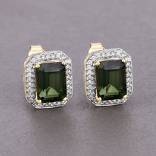 Load image into Gallery viewer, 3.57 Carat Genuine Green Tourmaline and White Diamond 14K Yellow Gold Earrings