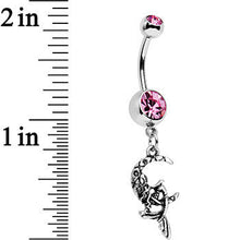 Load image into Gallery viewer, Pink Gem Moon and Ms Mermaid Dangle Belly Ring
