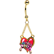 Load image into Gallery viewer, Gold Anodized Steel Red Tattoo Flash Love Heart Dangle Belly Ring