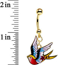 Load image into Gallery viewer, Gold Anodized Steel Tattoo Flash Sparrow Bird Dangle Belly Ring