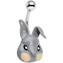 Load image into Gallery viewer, Glitter Gray Happy Easter Bunny Rabbit Belly Ring
