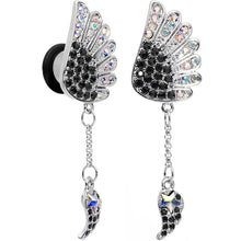 Load image into Gallery viewer, 00G Aurora Black Gem Arial Angel Wings Dangle Plug Set