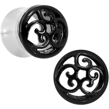 Load image into Gallery viewer, 1/2 Steel Black Filigree Duet Heart Saddle Plug Set