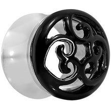 Load image into Gallery viewer, 9/16 Steel Black Filigree Duet Heart Saddle Plug Set