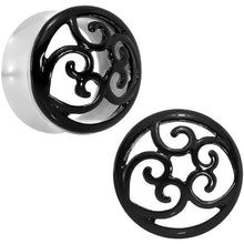 Load image into Gallery viewer, 20mm Steel Black Filigree Duet Heart Saddle Plug Set