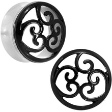 Load image into Gallery viewer, 24mm Steel Black Filigree Duet Heart Saddle Plug Set