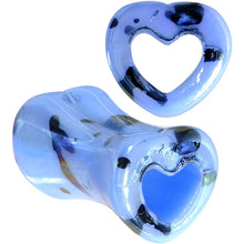 Load image into Gallery viewer, Black Speckled Blue Acrylic Heart Saddle Plug Set Available in Sizes 6G to 20mm