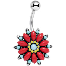 Load image into Gallery viewer, Blue Red Southwestern Holly Holiday Flower Belly Ring