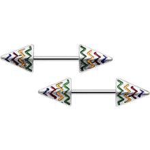 Load image into Gallery viewer, 14G 9/16 Rainbow Chevron End with an Arrow Nipple Ring Set