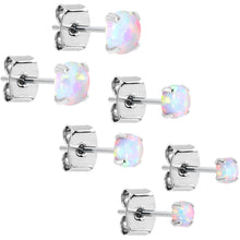 Load image into Gallery viewer, White Synthetic Opal Stainless Steel Post Stud Earring Pack Set of 3