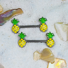 Load image into Gallery viewer, 14G 1/2 Steel Yellow Green Pineapple Barbell Nipple Ring Set