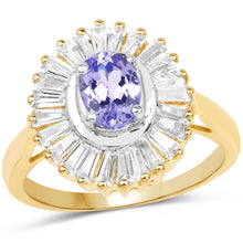 Load image into Gallery viewer, 14K Yellow Gold Plated 2.16 Carat Genuine Tanzanite & White Topaz .925 Sterling Silver Ring