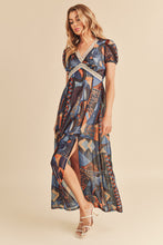 Load image into Gallery viewer, Lace Detail Slit Geometric Print Short Sleeve Comfortable Maxi Dress For Women, Elegant Lace, Alluring Slit, Sophisticated Geometric Print for Casual & Dressy Occasions