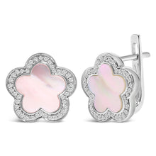 Load image into Gallery viewer, 14K White Gold Mother of Pearl and 1/5 Cttw Diamond Halo Star Stud Earrings