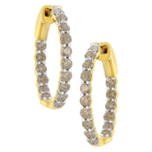 Load image into Gallery viewer, 10K Yellow Gold Plated Sterling Silver Diamond Hoop Earrings (2 cttw, K-L Color, I2-I3 Clarity)