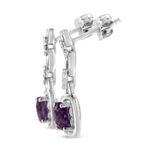 Load image into Gallery viewer, .925 Sterling Silver 6x6MM Cushion Shaped Natural Purple Amethyst and Diamond Accent Drop and Dangle Earrings (I-J Color, I1-I2 Clarity)