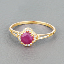 Load image into Gallery viewer, 0.59 Carat Genuine Ruby and White Diamond 14K Yellow Gold Ring