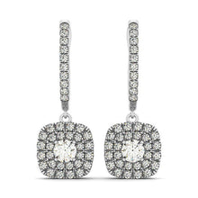 Load image into Gallery viewer, 14k White Gold Double Halo Cushion Outer Shaped Diamond Earrings (3/4 cttw)