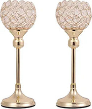 Load image into Gallery viewer, Gold Crystal Tealight Candle Holders Set for Decor