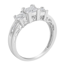 Load image into Gallery viewer, 10K White Gold 1/2 Cttw Brilliant & Baguette Cut Diamond 3 Stone Design with 3 Square Clusters Engagement Ring (H-I Color, SI2-I1 Clarity) - Size 6-3/4