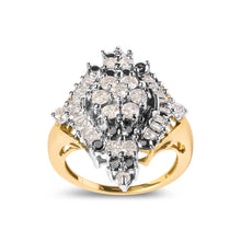 Load image into Gallery viewer, 10K Yellow Gold 1 Cttw Round and Baguette cut Diamond Cluster and Rhombus Halo Ring (H-I Color, I1-I2 Clarity) - Ring Size 7
