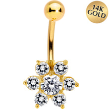 Load image into Gallery viewer, 16G Solid 14K Yellow Gold CZ Flower Belly Ring
