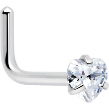 Load image into Gallery viewer, 18G 1/4 Clear Heart 3mm CZ Gem Steel L-Shape Nose Ring
