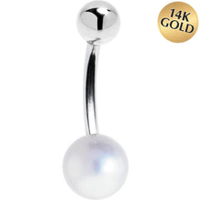 Load image into Gallery viewer, 16G Solid 14K White Gold Synthetic Pearl Belly Ring