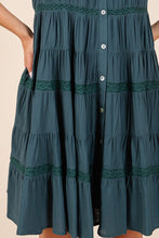 Load image into Gallery viewer, Lace Detail Ruffled Button Down Tiered Dress For Women โ Romantic and Feminine Dress with Delicate Lace and Flowing Tiers