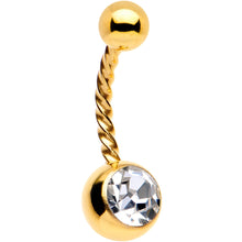 Load image into Gallery viewer, Clear Gem Gold Tone IP Seriously Twisted Belly Ring