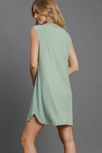 Load image into Gallery viewer, Round Neck Sleeveless High-Low Curved Hemline Mini Dress – Trendy High-Low Dress, Sleeveless Mini Dress, Curved Hemline Dress, Flattering Round Neck Dress, Chic High-Low Dress