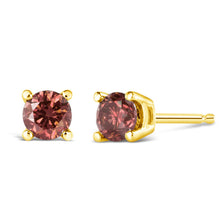Load image into Gallery viewer, 14K Yellow Gold 1.00 Cttw Round Brilliant Cut Lab Grown Pink Diamond 4-Prong Classic Solitaire Earrings (Pink Color, VVS2-VS1 Clarity)