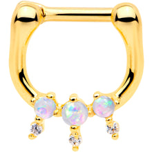 Load image into Gallery viewer, 1/4 White Faux Opal Gold Tone Anodized Tri Spike Nipple Clicker Set