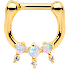 Load image into Gallery viewer, 1/4 White Faux Opal Gold Tone Anodized Tri Spike Nipple Clicker Set