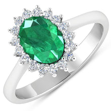 Load image into Gallery viewer, 1.87 Carat Genuine Zambian Emerald and White Diamond 14K White Gold Ring