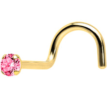 Load image into Gallery viewer, Solid 14K Yellow Gold 2mm Pink Cubic Zirconia Solitiare Nose Ring