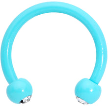 Load image into Gallery viewer, 16G Clear Gem Teal Glow in the Dark Horseshoe Circular Barbell