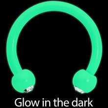 Load image into Gallery viewer, 16G Clear Gem Teal Glow in the Dark Horseshoe Circular Barbell