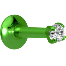 Load image into Gallery viewer, Body Candy Green Titanium IP Steel Clear 2mm Accent Internally Threaded Labret Monroe 16G 1/4