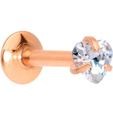 Load image into Gallery viewer, 1/4 Clear Heart CZ Rose Gold PVD Internally Threaded Labret Monroe