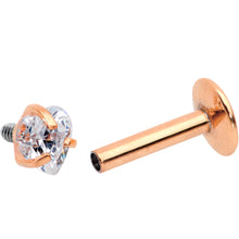 Load image into Gallery viewer, 1/4 Clear Heart CZ Rose Gold PVD Internally Threaded Labret Monroe