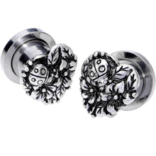 Load image into Gallery viewer, Ladybug Heart Screw Fit Tunnel Plug Set 6mm to 16mm