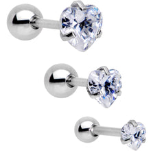 Load image into Gallery viewer, 16G 5/16 Clear Gem Heart Trio Tragus Cartilage Earring Set of 3