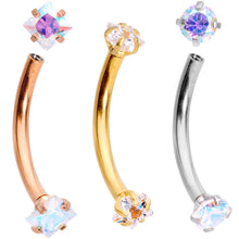 Load image into Gallery viewer, 3/8 Clear Gem Anodized Curved Eyebrow Ring Set of 3